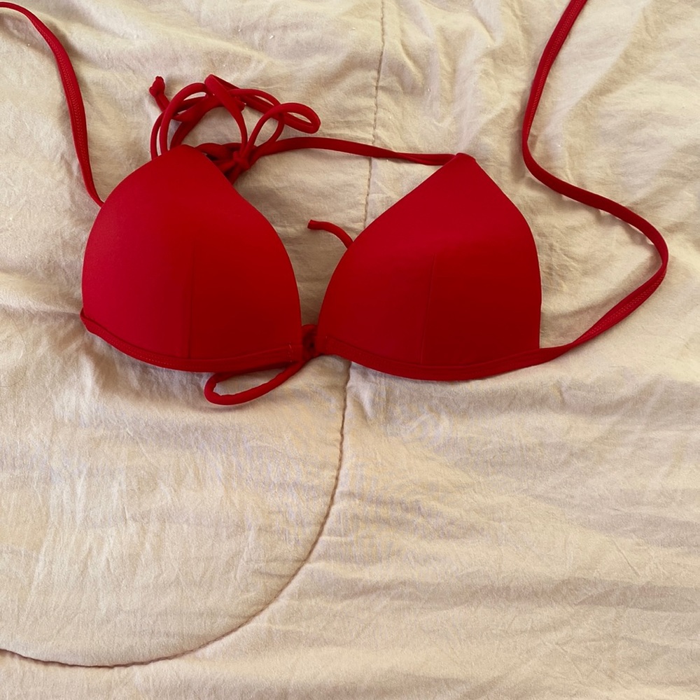 Bright red bra